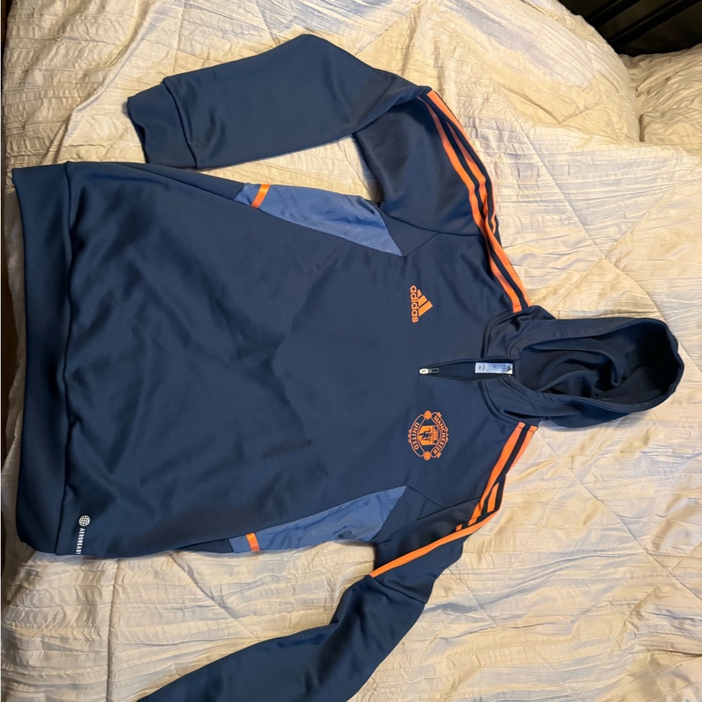 Adidas Men's Dark Blue Bomber with Bright Orange Details